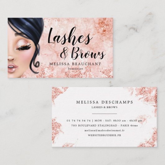 メーキャップアーティストの豪華なグリッターのばら色の金ゴールドのまつげ 名刺 (正面/裏面)