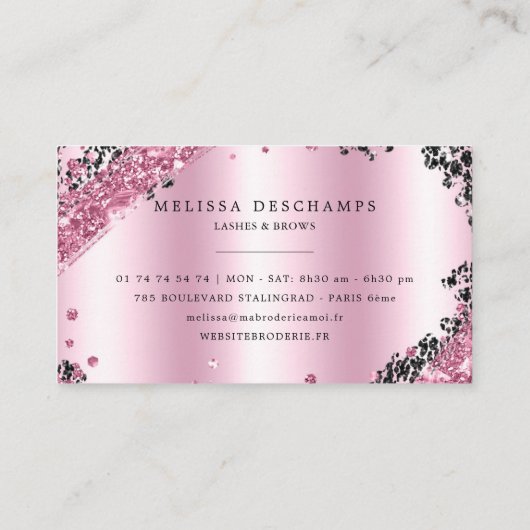 メーキャップアーティストの豪華なグリッターのピンクの黒のまつげ 名刺 (裏面)