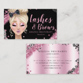 メーキャップアーティストの豪華なグリッターのピンクの黒のまつげ 名刺 (正面/裏面)