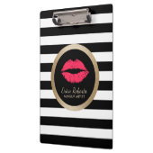 メーキャップアーティストの赤い唇のモダンな白黒のストライプ クリップボード (左)