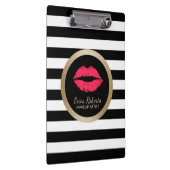 メーキャップアーティストの赤い唇のモダンな白黒のストライプ クリップボード (右)