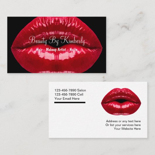 メーキャップアーティストの赤の唇 名刺 (正面/裏面)