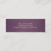 メーキャップアーティストの金ゴールドのグリッターの唇のモダンな紫色 スキニー名刺 (裏面)