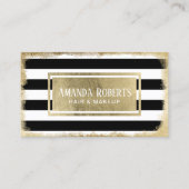 メーキャップアーティストの金ゴールドのラベルのモダンのストライプなサロン 名刺 (正面)
