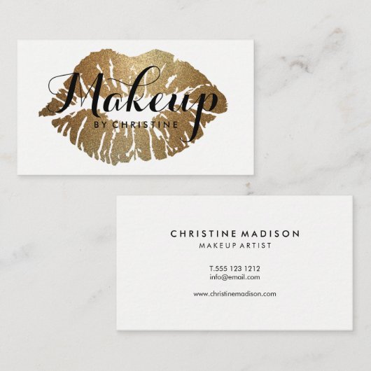 メーキャップアーティストの金ゴールドの唇のモダンの原稿 名刺 (正面/裏面)