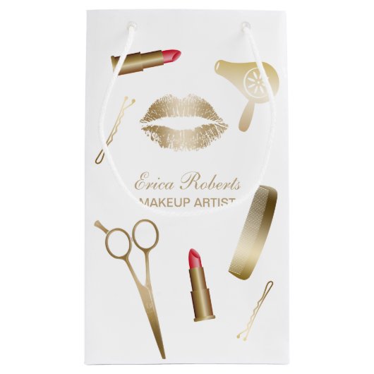 メーキャップアーティストの金ゴールドの美容院の化粧品 スモールペーパーバッグ (裏面)