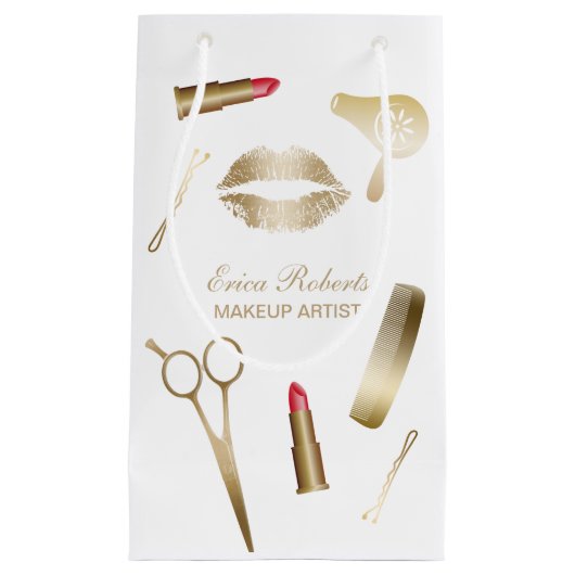 メーキャップアーティストの金ゴールドの美容院の化粧品 スモールペーパーバッグ (正面)