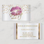 メーキャップアーティストの金紙吹雪及びそうピンクの唇 名刺 (正面/裏面)