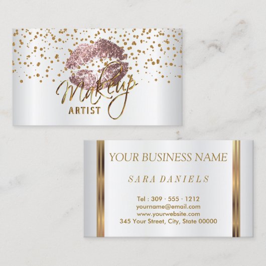 メーキャップアーティストの金紙吹雪及びばら色の唇 名刺 (正面/裏面)