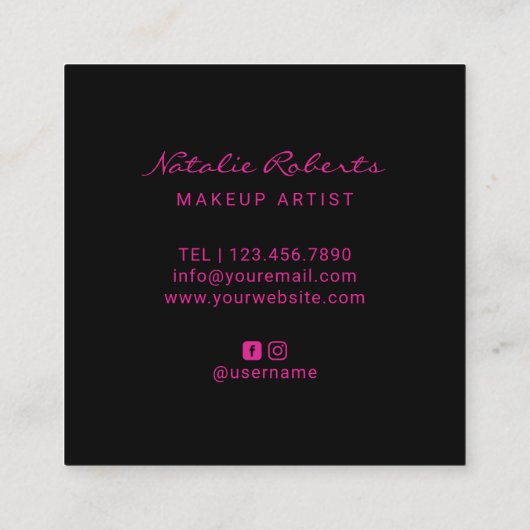 メーキャップアーティストの鞭及びショッキングピンクの唇の美容院 スクエア名刺 (裏面)