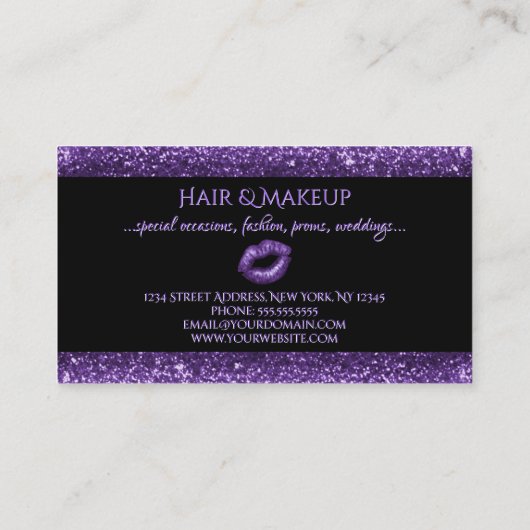 メーキャップアーティストの魅力的なすみれ色のアイシャドウの名刺 名刺 (裏面)