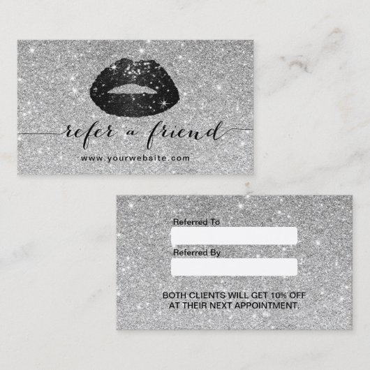 メーキャップアーティストの黒のグリッターの唇の銀製の紹介 紹介カード (正面/裏面)