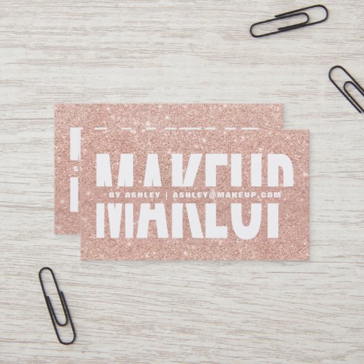 メーキャップアーティストはタイポグラフィのばら色の金ゴールドのグリッターを切り取りました 名刺 (正面/裏面インサイチュ)