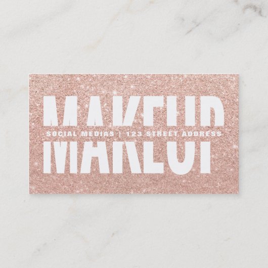 メーキャップアーティストはタイポグラフィのばら色の金ゴールドのグリッターを切り取りました 名刺 (裏面)