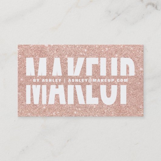 メーキャップアーティストはタイポグラフィのばら色の金ゴールドのグリッターを切り取りました 名刺 (正面)