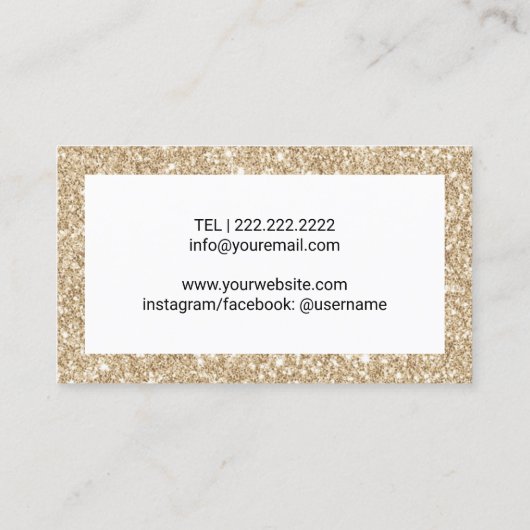 メーキャップアーティスト及びヘアーサロンのモダンな金ゴールドのグリッター 名刺 (裏面)