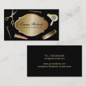 メーキャップアーティスト及び美容師のモダンな黒及び金ゴールド 名刺 (正面/裏面)