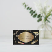 メーキャップアーティスト及び美容師のモダンな黒及び金ゴールド 名刺 (スタンド正面)