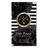 メーキャップアーティスト及び美容師のモダンのストライプな花柄 マグネット名刺 (正面縦)