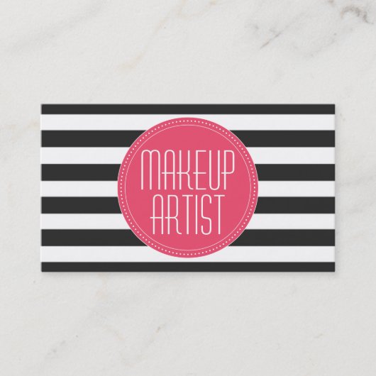 メーキャップアーティスト黒い及び白のストライプの名刺 名刺 (正面)