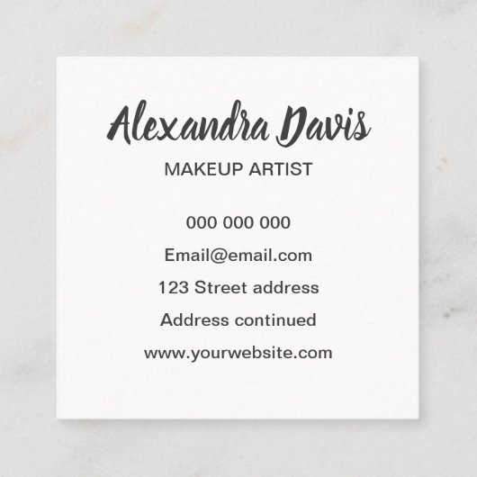 メーキャップアーティスト/サロンのタイポグラフィのシンプルのトレンディー スクエア名刺 (裏面)
