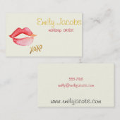 メーキャップアーティスト-水彩画の唇及び金ゴールドホイルXOXO 名刺 (正面/裏面)