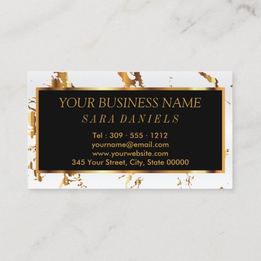 メーキャップアーティスト-白い大理石の金ゴールドのアクセント 名刺 (裏面)