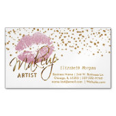 メーキャップアーティスト-金ゴールドの紙吹雪およびピンクの唇2 マグネット名刺 (正面)