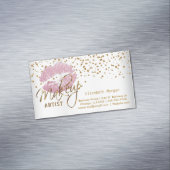 メーキャップアーティスト-金ゴールドの紙吹雪およびピンクの唇 マグネット名刺 (インサイチュ)