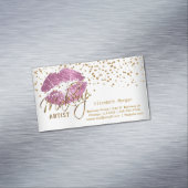 メーキャップアーティスト-金ゴールドの紙吹雪及びそうピンクの唇 マグネット名刺 (インサイチュ)