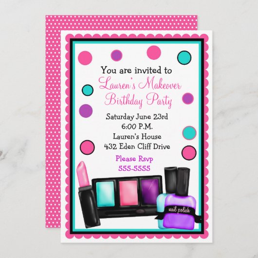 メーキャップオーバー誕生日招待状 招待状 (正面/裏面)