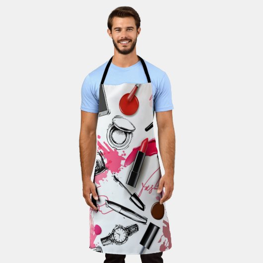 メークアップを伴うシームレス絵を描なパターン エプロン (着用した状態)