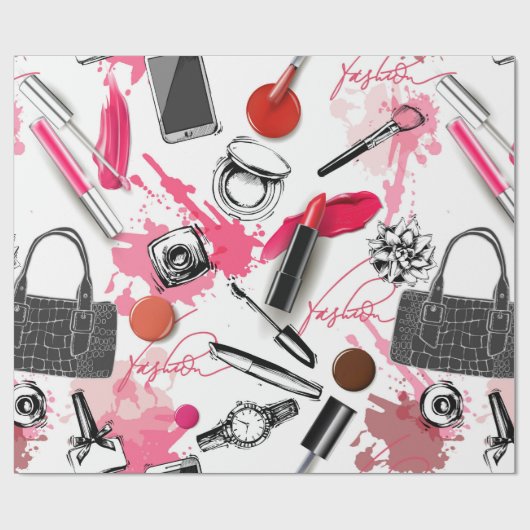 メークアップを伴うシームレス絵を描なパターン ラッピングペーパー (フラット)