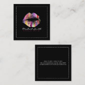 メークアップアーティストスタイリッシュのカラフル唇(モダン黒) スクエア名刺 (正面/裏面)