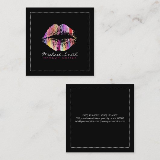 メークアップアーティストスタイリッシュのカラフル唇(モダン黒) スクエア名刺 (正面/裏面)
