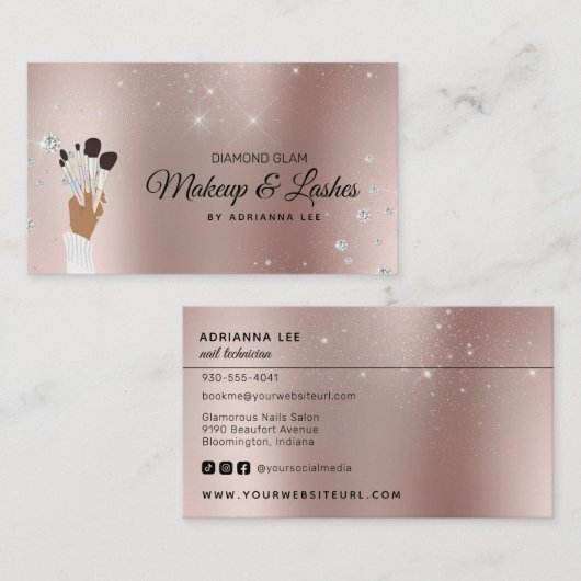 メークアップアーティストバラ金ゴールド&グリッター美しいサロン 名刺 (正面/裏面)
