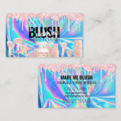 メークアップアーティストピンクグリッタードリップスホログラフィックブルー 名刺 (正面/裏面)