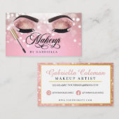 メークアップアーティストブラウアイラッシュピンクグリッター 名刺 (正面/裏面)