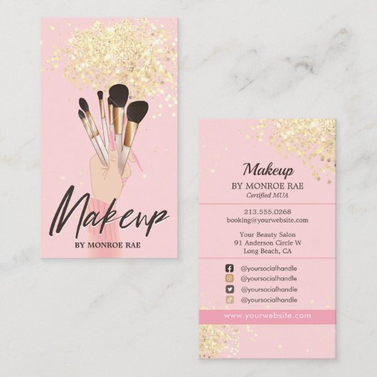 メークアップアーティスト美しいサロングラムピンク金ゴールドグリッター 名刺 (正面/裏面)