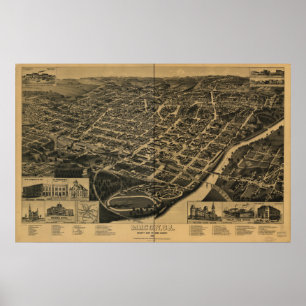 メーコンジョージア1887のパノラマ式の地図 ポスター