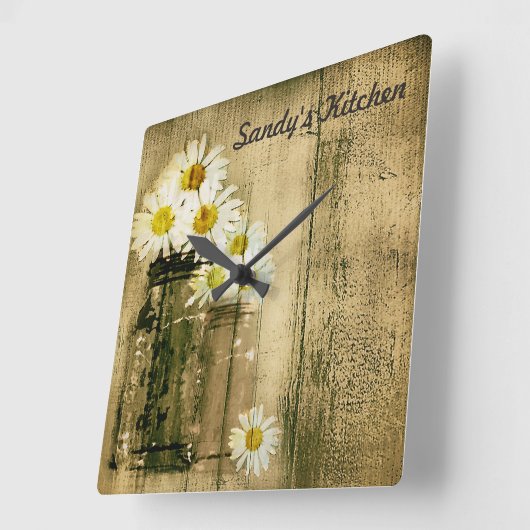メーソンジャーおよびデイジーのパーソナライズな台所時計 スクエア壁時計 (傾斜)