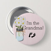 メーソンジャーが付いているピンクのストライプ私は祖母です 缶バッジ (正面&裏面)