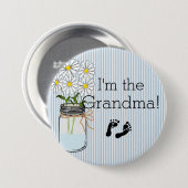 メーソンジャーが付いている青い縞私は祖母です 缶バッジ (正面&裏面)