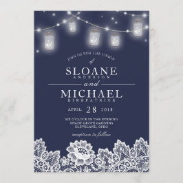 メーソンジャーのひもはレースの濃紺の結婚式をつけます 招待状