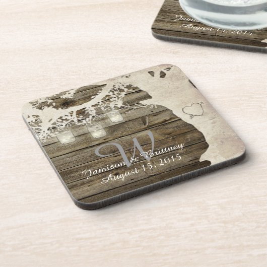 メーソンジャーのひもはヴィンテージの木のコースターをつけます コースター (左側)