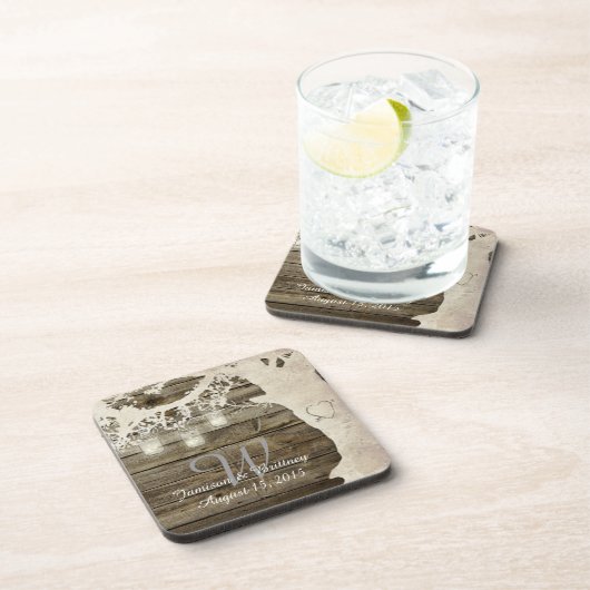 メーソンジャーのひもはヴィンテージの木のコースターをつけます コースター (右側)