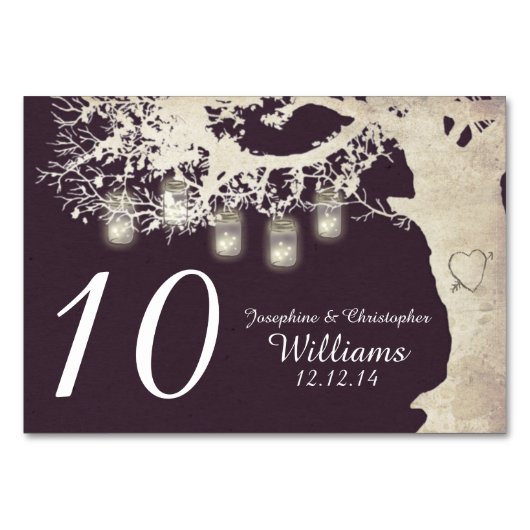 メーソンジャーのひもは木のプラムテーブル数をつけます テーブルナンバー (正面)