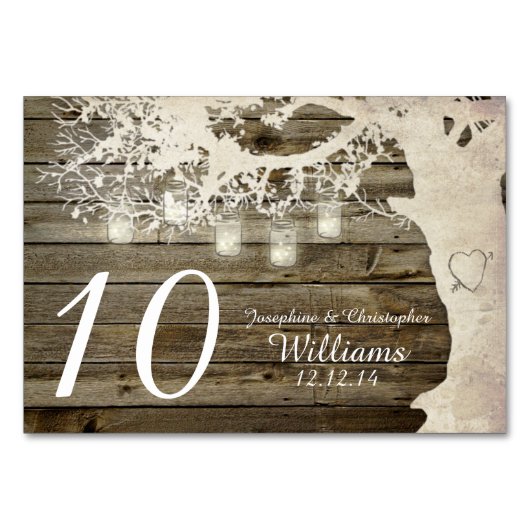 メーソンジャーのひもは木の木製のテーブル数をつけます テーブルナンバー (正面)