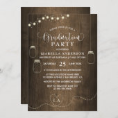 メーソンジャーのひもは素朴な木製の卒業をつけます 招待状 (正面/裏面)