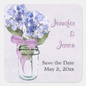 メーソンジャーのアジサイ-日付のステッカーを救って下さい スクエアシール (正面)